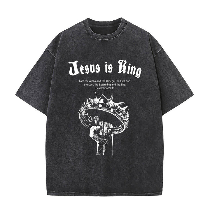 Christianartworkshop Doppelseitiges T-Shirt mit Bibelvers „Jesus ist König“ und Dornenkrone - Schwarz - 5XL - image 4