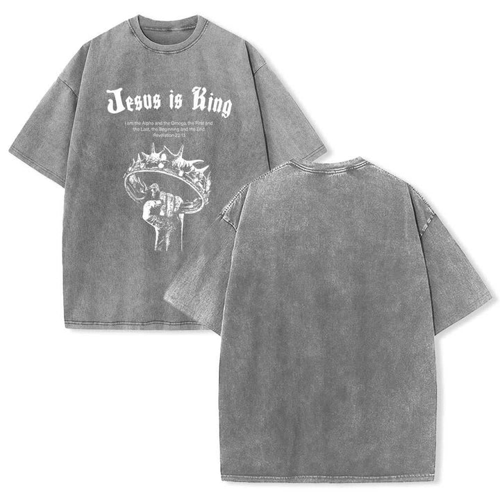 Christianartworkshop Doppelseitig bedrucktes T-Shirt mit dem Schriftzug „Jesus ist König – Dornenkrone“ - Grau - 5XL - image 6