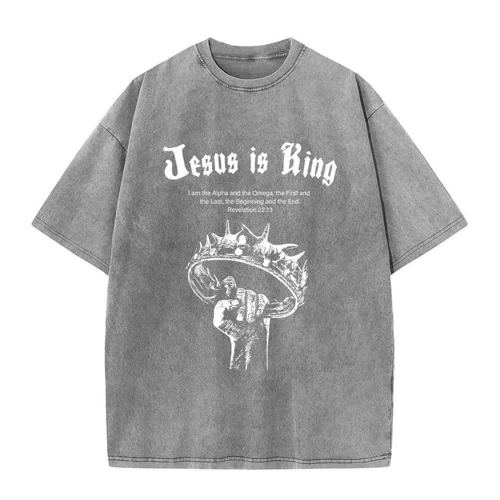 Christianartworkshop Doppelseitig bedrucktes T-Shirt mit dem Schriftzug „Jesus ist König – Dornenkrone“ - image 7