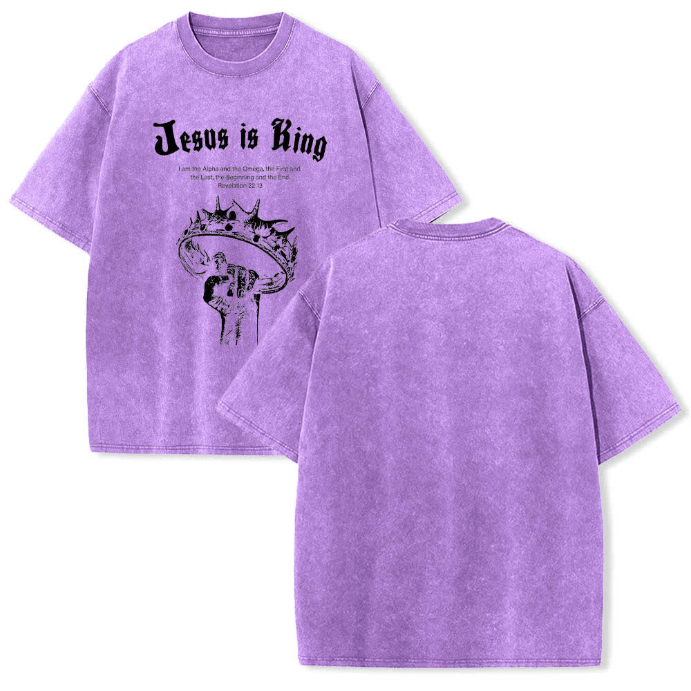 Christianartworkshop Doppelseitig bedrucktes T-Shirt mit dem Schriftzug „Jesus ist König – Dornenkrone“ - Lila - 5XL - image 18