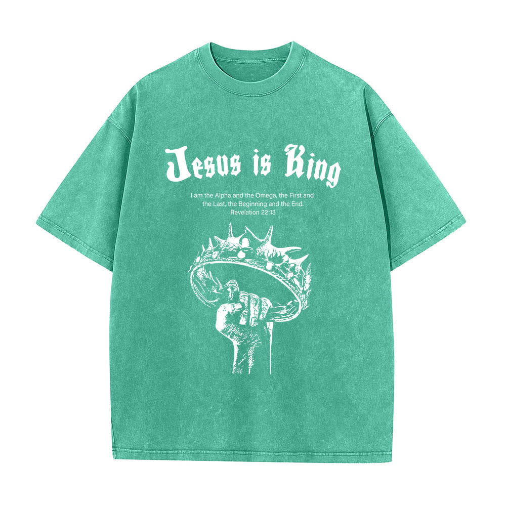 Christianartworkshop Doppelseitig bedrucktes T-Shirt mit dem Schriftzug „Jesus ist König – Dornenkrone“ - image 10