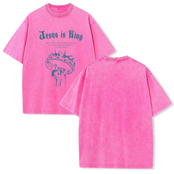 Christianartworkshop Doppelseitig bedrucktes T-Shirt mit dem Schriftzug „Jesus ist König – Dornenkrone“ - Rosa - 5XL - image 21