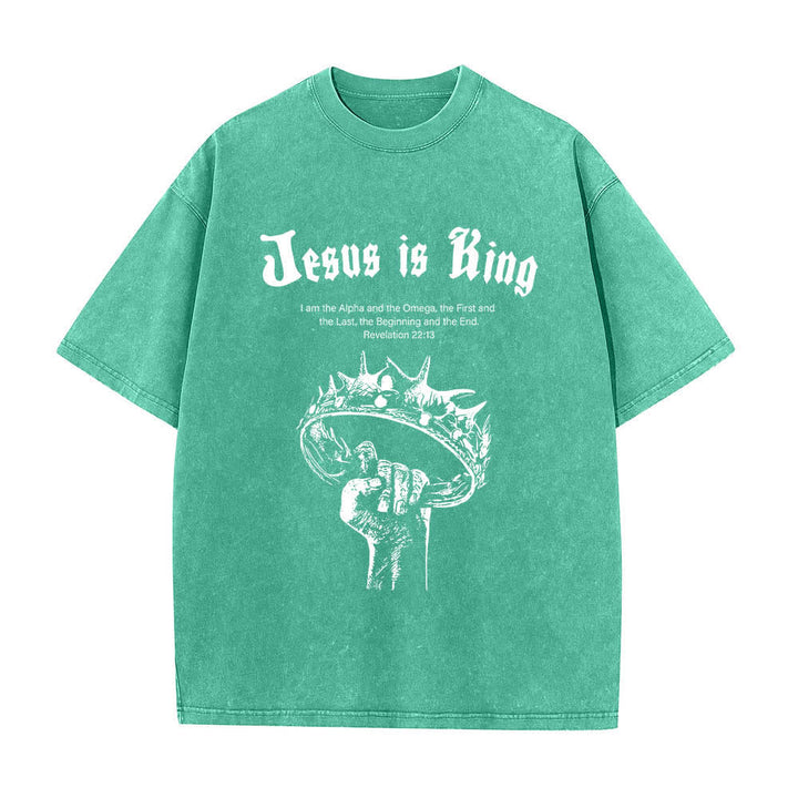 Christianartworkshop Doppelseitiges T-Shirt mit Bibelvers „Jesus ist König“ und Dornenkrone - Grün - 5XL - image 3