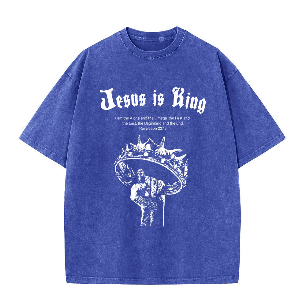 Christianartworkshop Doppelseitig bedrucktes T-Shirt mit dem Schriftzug „Jesus ist König – Dornenkrone“ - image 1