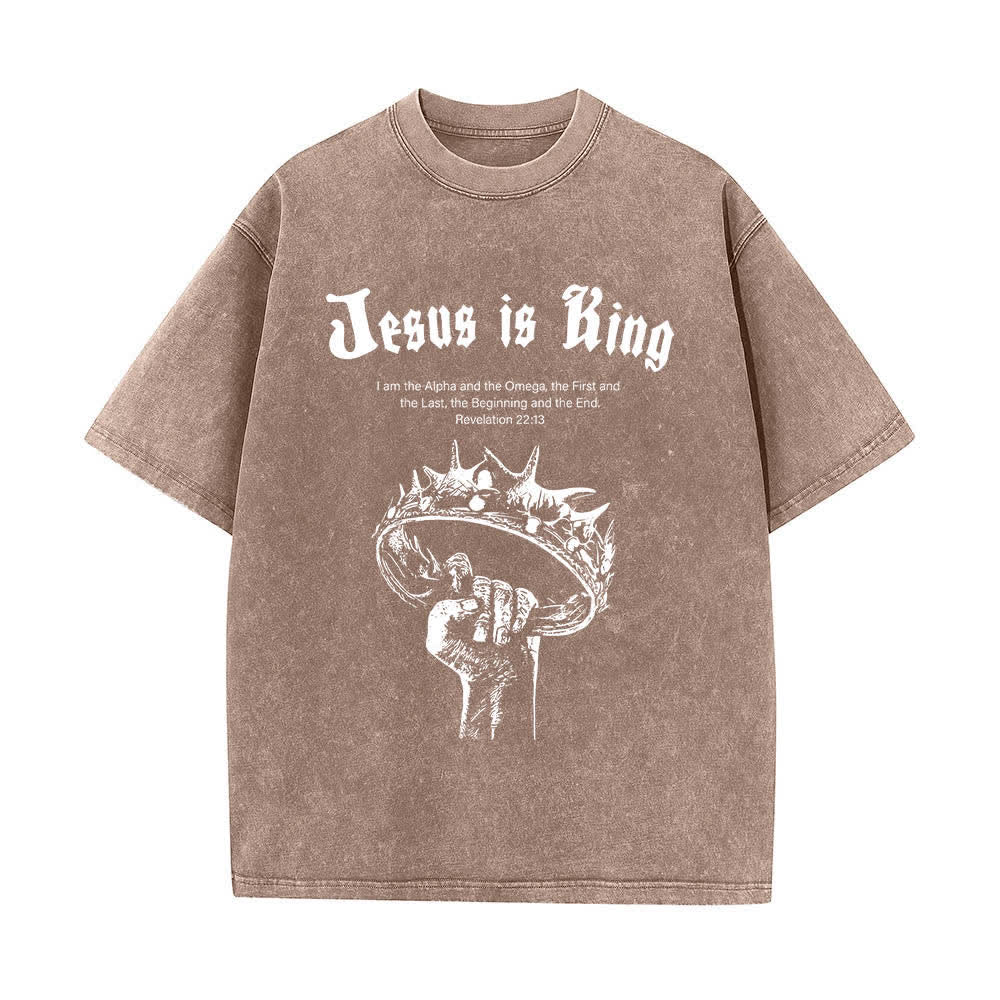 Christianartworkshop Doppelseitiges T-Shirt mit Bibelvers „Jesus ist König“ und Dornenkrone - Braun - 5XL - image 1