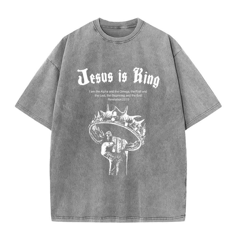 Christianartworkshop Doppelseitiges T-Shirt mit Bibelvers „Jesus ist König“ und Dornenkrone - Grau - 5XL - image 2