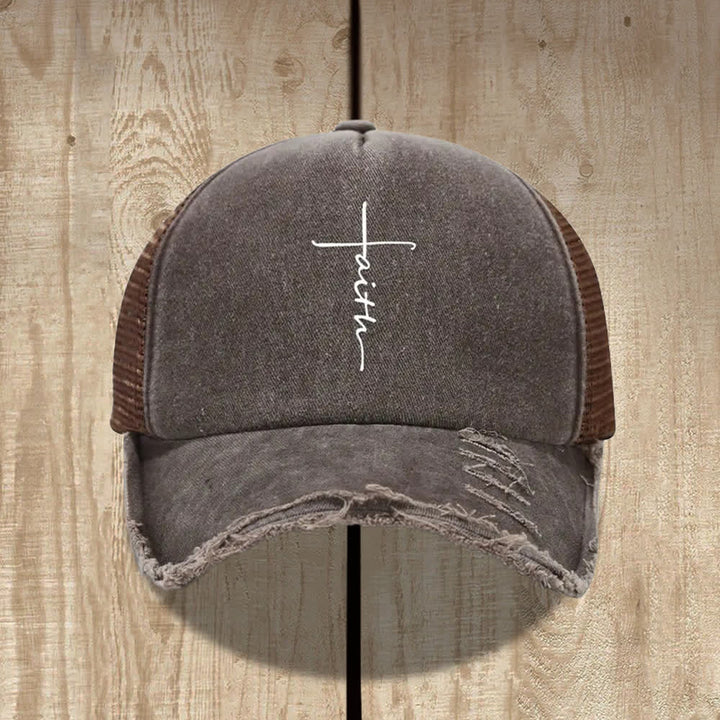 Christianartworkshop Distressed Faith Cross Cursive Letter Print Hat - Kaffee - image 4