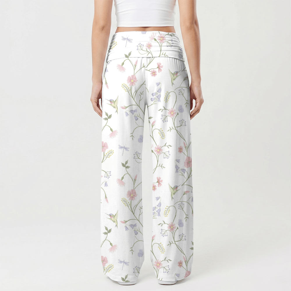 Christianartworkshop Elastische, hochgeschnittene, lässige Damenhose mit weitem Bein und Motiven von Holy Dove, Hummingbird und floralen Ranken. - image 2