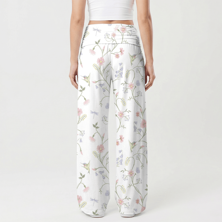 Christianartworkshop Elastische, hochgeschnittene, lässige Damenhose mit weitem Bein und Motiven von Holy Dove, Hummingbird und floralen Ranken. - image 2