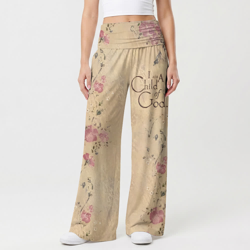 Christianartworkshop Vintage-Hose mit Blumenmuster und dem Aufdruck „Ich bin ein Kind Gottes“ – Lässige, weite Hose für Damen mit Glaubensmotiv - image 1