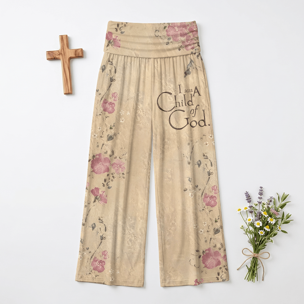 Christianartworkshop Vintage-Hose mit Blumenmuster und dem Aufdruck „Ich bin ein Kind Gottes“ – Lässige, weite Hose für Damen mit Glaubensmotiv - US22, UK/AU26, EU54 (6XL) - image 0