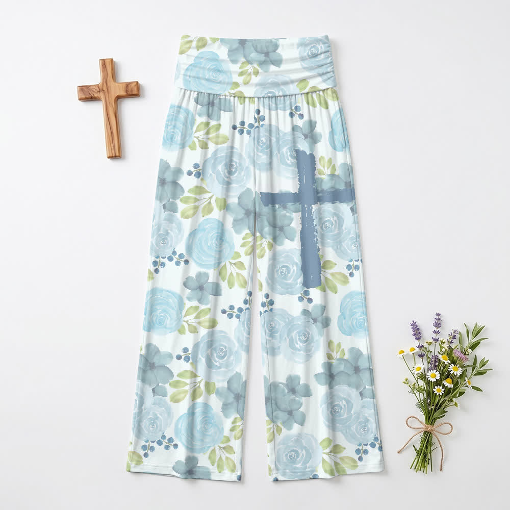 Christianartworkshop Aquarell-Pinselstrich-Kreuz-Blumenkunst-Freizeithose für Damen mit weitem Bein - US22, UK/AU26, EU54 (6XL) - image 0