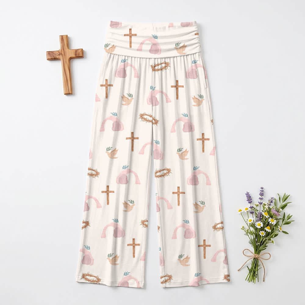 Christianartworkshop Taubenkreuz Dornenkrone Pastorale Kunst Lässige Damen-Weitbeinhose - US22, UK/AU26, EU54 (6XL) - image 0