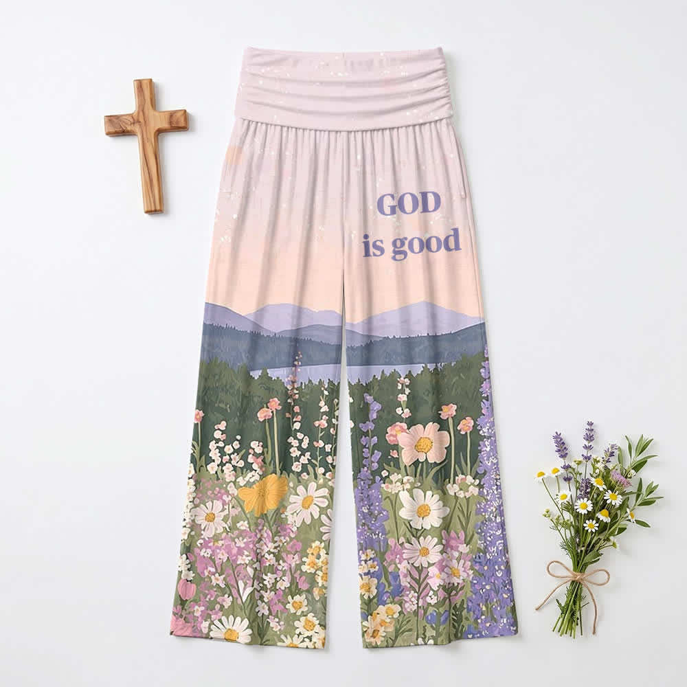 Christianartworkshop Pastorales Bergwildblumenmotiv, Gott ist gut, Ölgemälde, lässige Damenhose mit weitem Bein - US22, UK/AU26, EU54 (6XL) - image 0