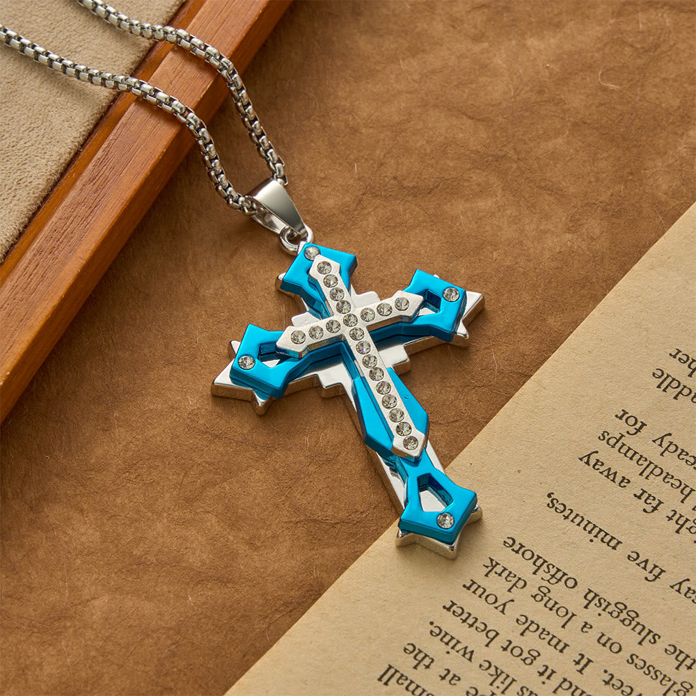 Christianartworkshop Halskette mit mehrfarbigem Strasskreuz-Anhänger - Blau - image 4