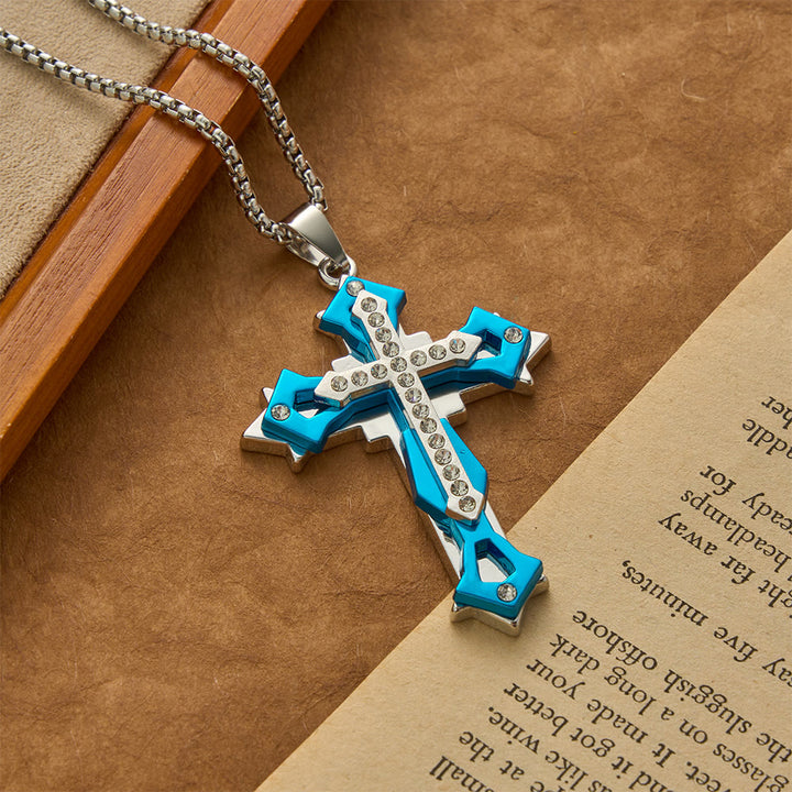 Christianartworkshop Halskette mit mehrfarbigem Strasskreuz-Anhänger - Blau - image 4