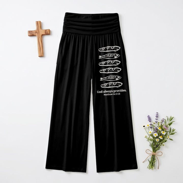 Christianartworkshop Brot und Fisch – Gott sorgt immer für uns. Bibelkunst, lässiger Glaube, Damen-Weitbeinhose. - Schwarz - US22, UK/AU26, EU54 (6XL) - image 3