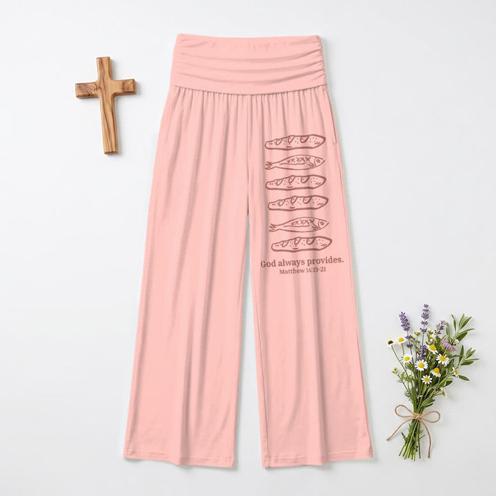 Christianartworkshop Brot und Fisch – Gott sorgt immer für uns. Bibelkunst, lässiger Glaube, Damen-Weitbeinhose. - Rosa - US22, UK/AU26, EU54 (6XL) - image 0