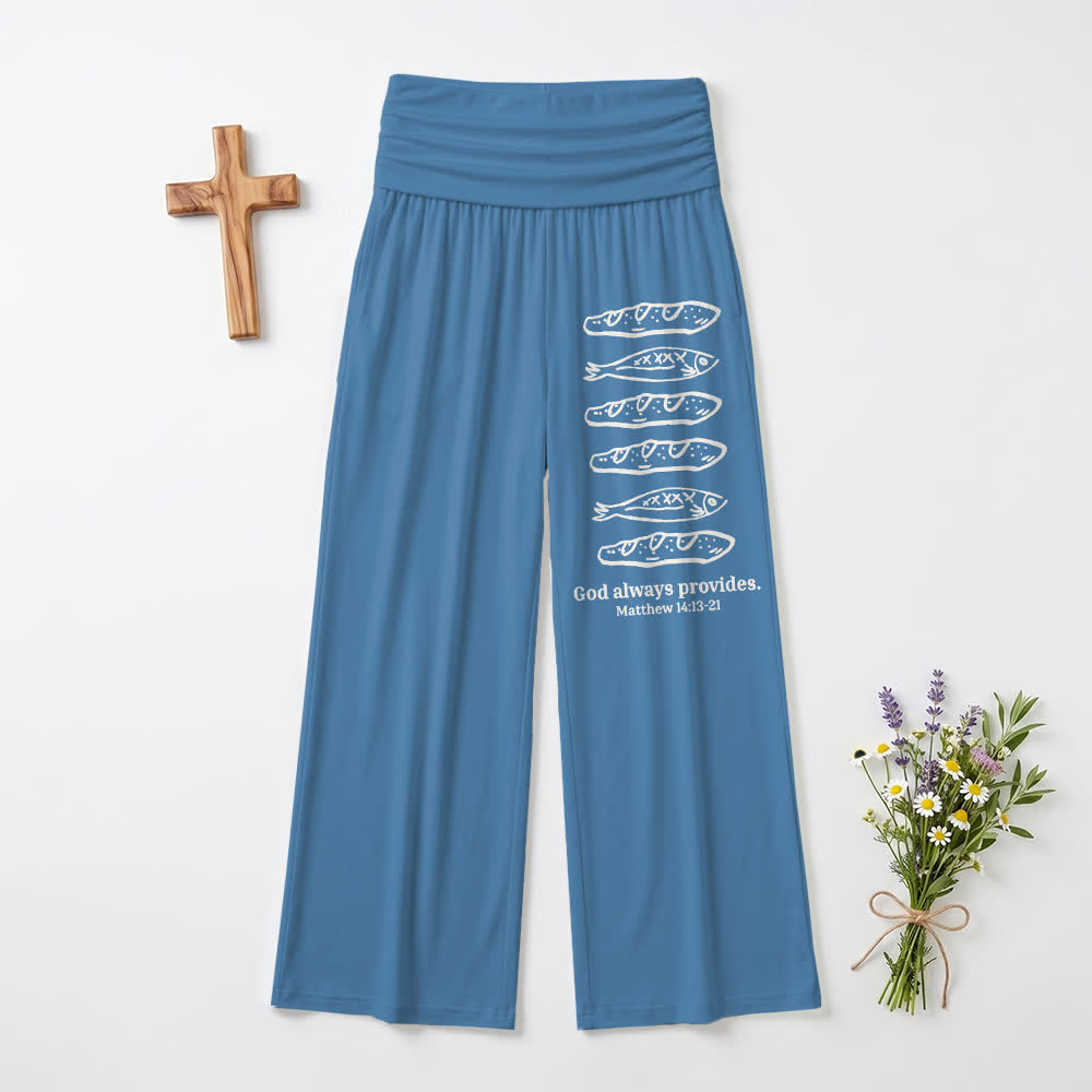 Christianartworkshop Brot und Fisch – Gott sorgt immer für uns. Bibelkunst, lässiger Glaube, Damen-Weitbeinhose. - Blau - US22, UK/AU26, EU54 (6XL) - image 6