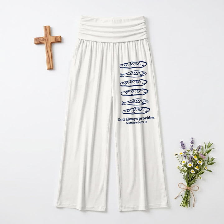 Christianartworkshop Brot und Fisch – Gott sorgt immer für uns. Bibelkunst, lässiger Glaube, Damen-Weitbeinhose. - Weiß - US22, UK/AU26, EU54 (6XL) - image 9
