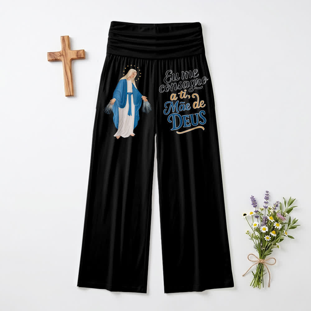 Christianartworkshop Wunderbare Jungfrau Maria – Portugiesische Schriftzeichen-Kunst – Lässige Damen-Weitbeinhose - Schwarz - US22, UK/AU26, EU54 (6XL) - image 0