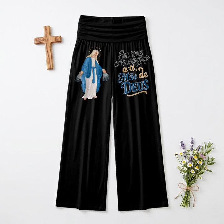 Christianartworkshop Wunderbare Jungfrau Maria – Portugiesische Schriftzeichen-Kunst – Lässige Damen-Weitbeinhose - Schwarz - US22, UK/AU26, EU54 (6XL) - image 0