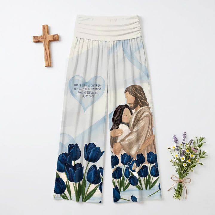 Christianartworkshop „Embrace Jesus Blue Tulip Spanish Scripture Floral Art Casual Faith“ Damen-Hose mit weitem Bein - US22, UK/AU26, EU54 (6XL) - image 0