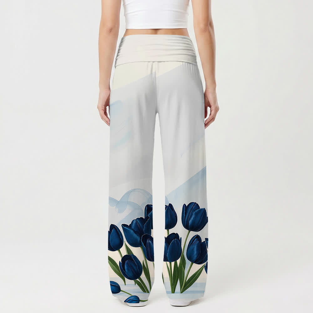 Christianartworkshop „Embrace Jesus Blue Tulip Spanish Scripture Floral Art Casual Faith“ Damen-Hose mit weitem Bein - image 2