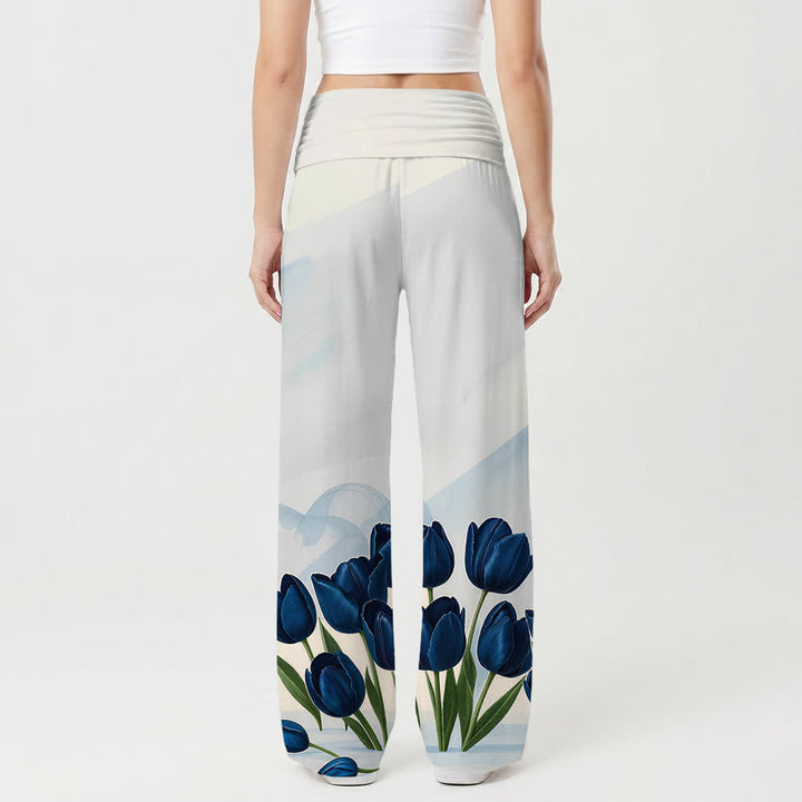 Christianartworkshop „Embrace Jesus Blue Tulip Spanish Scripture Floral Art Casual Faith“ Damen-Hose mit weitem Bein - image 2