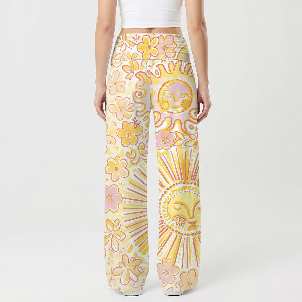 Christianartworkshop Boho-Hose mit weitem Bein und Sonnen-, Mond- und Kreuzmuster, verziert mit floralen Motiven, lässigem Faith-Motiv. - image 2