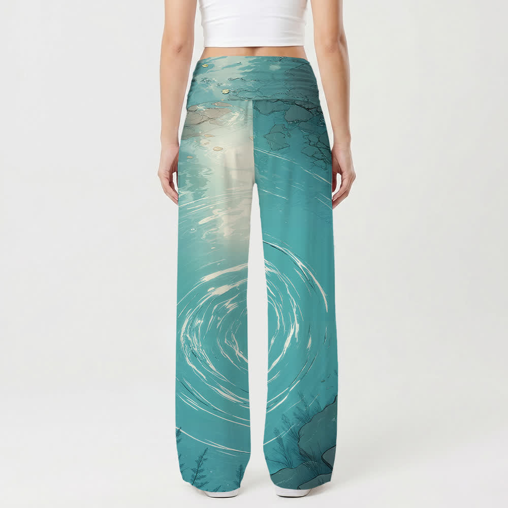 Christianartworkshop Jesus geht auf dem Wasser – Wellen auf dem See – Comic-Stil – Lässige Damenhose mit weitem Bein - image 2