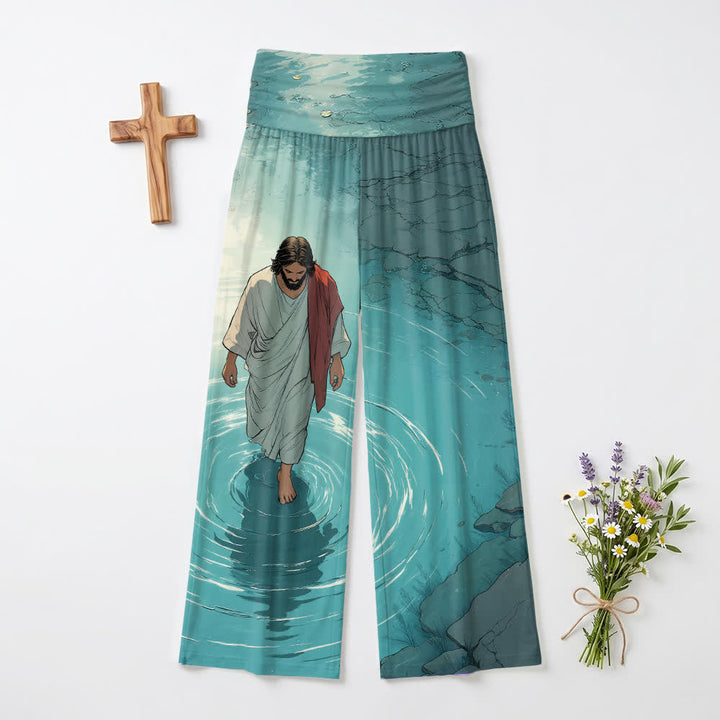 Christianartworkshop Jesus geht auf dem Wasser – Wellen auf dem See – Comic-Stil – Lässige Damenhose mit weitem Bein - US22, UK/AU26, EU54 (6XL) - image 0