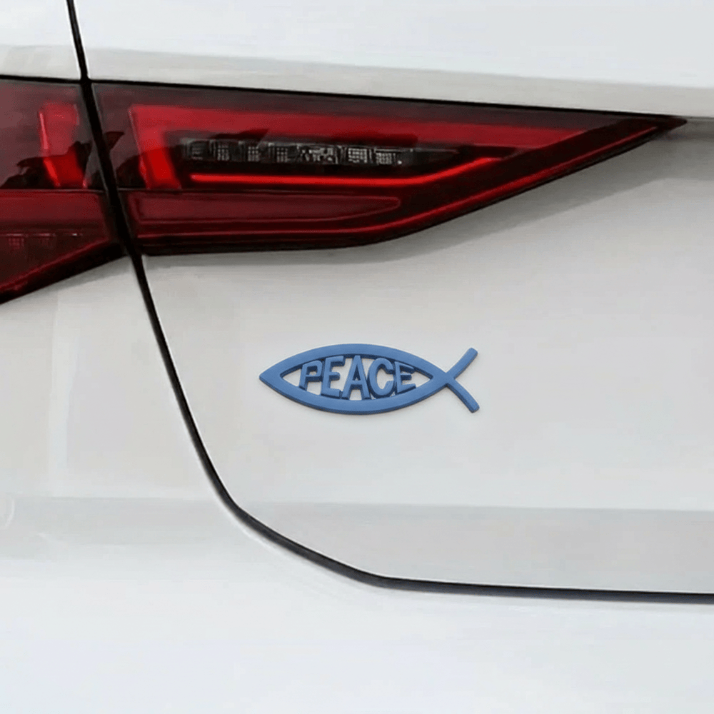 Christianartworkshop Autoaufkleber mit erhabenem „PEACE“-Schriftzug und hohlem Ichthys-Fischmotiv: Ein Symbol für himmlische Ruhe und sicheres Fahren - image 2