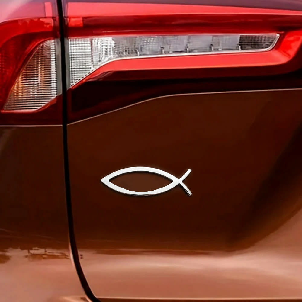 Minimalistischer Autoaufkleber „Hohler Ichthys-Fischumriss“ von Christianartworkshop : Ein Symbol für unerschütterlichen Glauben und göttlichen Schutz am Wegesrand - image 1