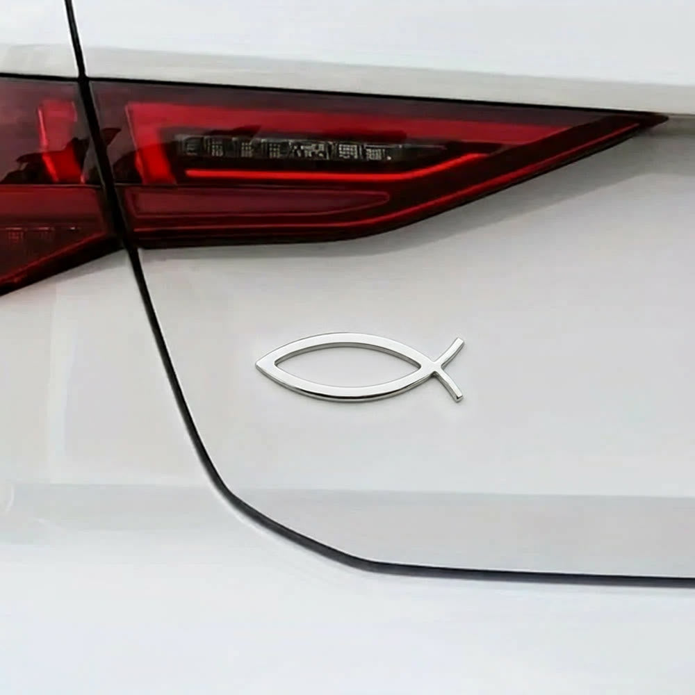 Minimalistischer Autoaufkleber „Hohler Ichthys-Fischumriss“ von Christianartworkshop : Ein Symbol für unerschütterlichen Glauben und göttlichen Schutz am Wegesrand - image 2