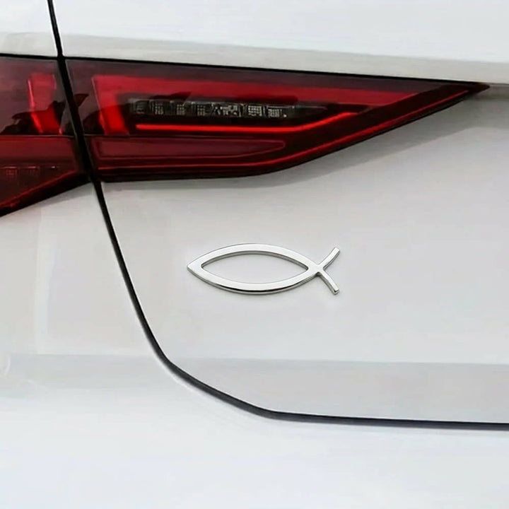 Minimalistischer Autoaufkleber „Hohler Ichthys-Fischumriss“ von Christianartworkshop : Ein Symbol für unerschütterlichen Glauben und göttlichen Schutz am Wegesrand - image 2