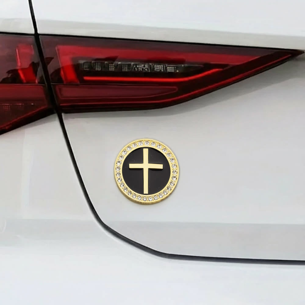 Christianartworkshop Strassbesetzter, runder Autoaufkleber mit erhabenem Kreuz: Ein Symbol göttlicher Gnade und umfassenden Reiseschutz - image 2