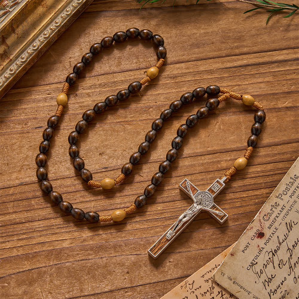 Christianartworkshop Rosenkranz aus naturbelassenem Holz mit erdiger Textur und Knoten: Für die stille Meditation - Rosenkranz aus braunen Perlen - image 0