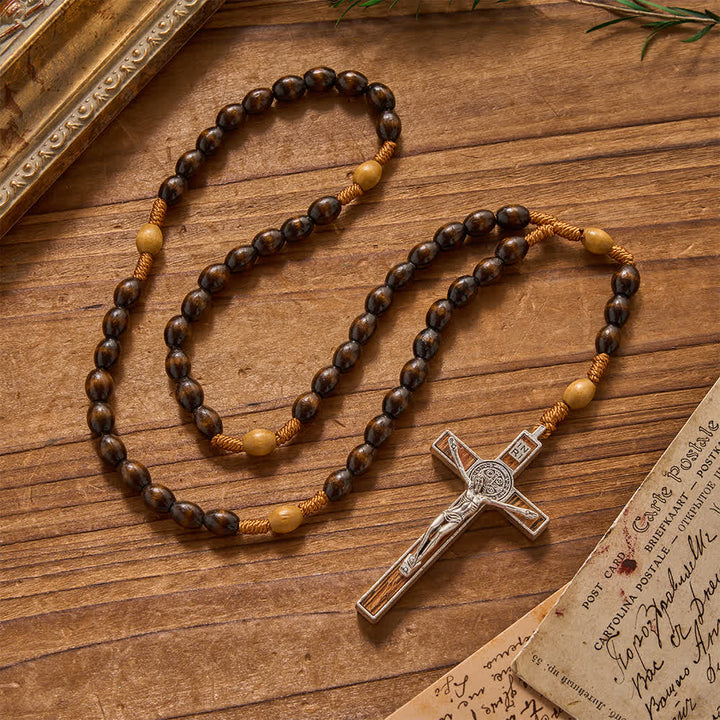Christianartworkshop Rosenkranz aus naturbelassenem Holz mit erdiger Textur und Knoten: Für die stille Meditation - Rosenkranz aus braunen Perlen - image 0