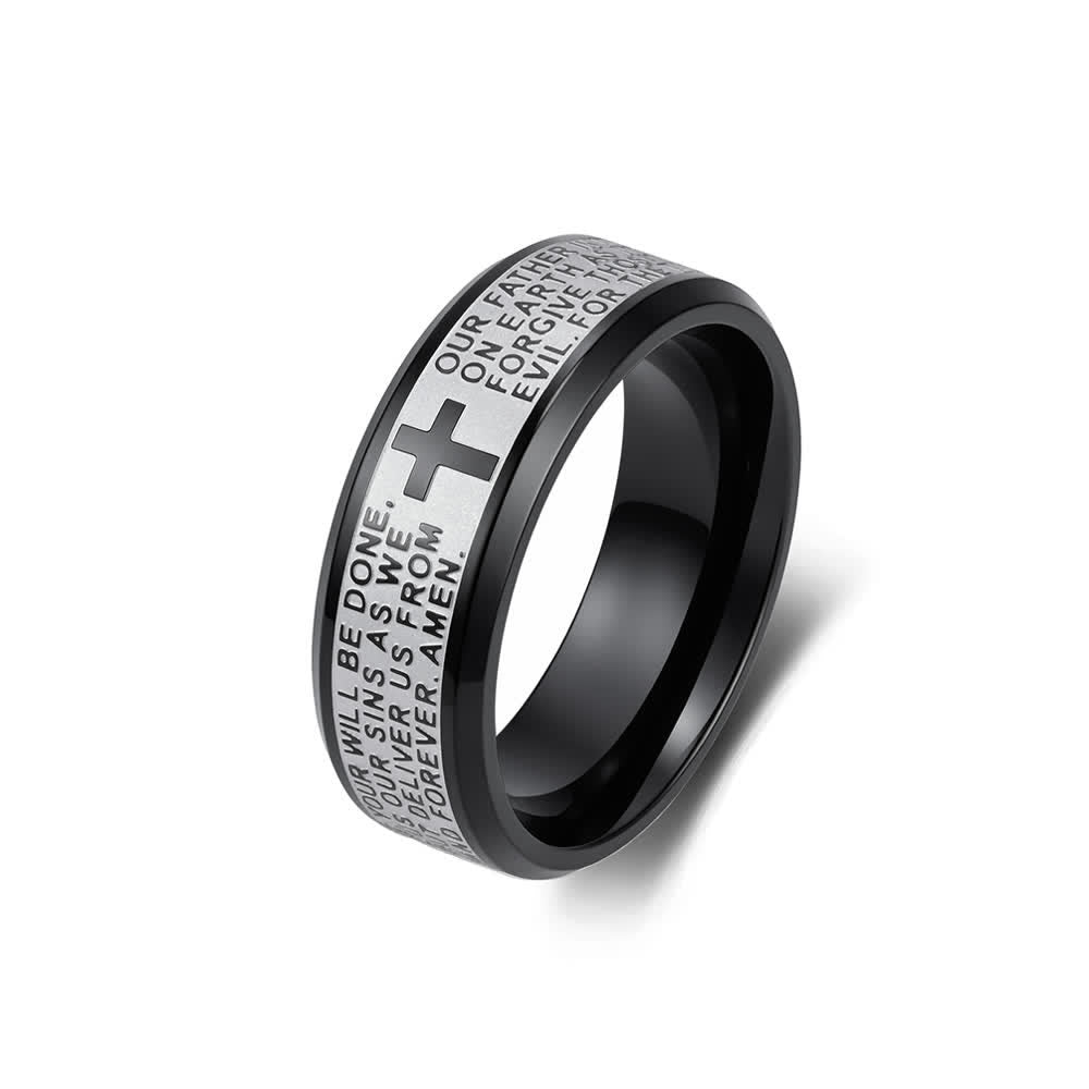 Christianartworkshop Ring aus Edelstahl mit tiefem Kreuz und Vaterunser: Symbol des unerschütterlichen Glaubens an den Himmel - Schwarz Zweifarbig - US 13 - image 12