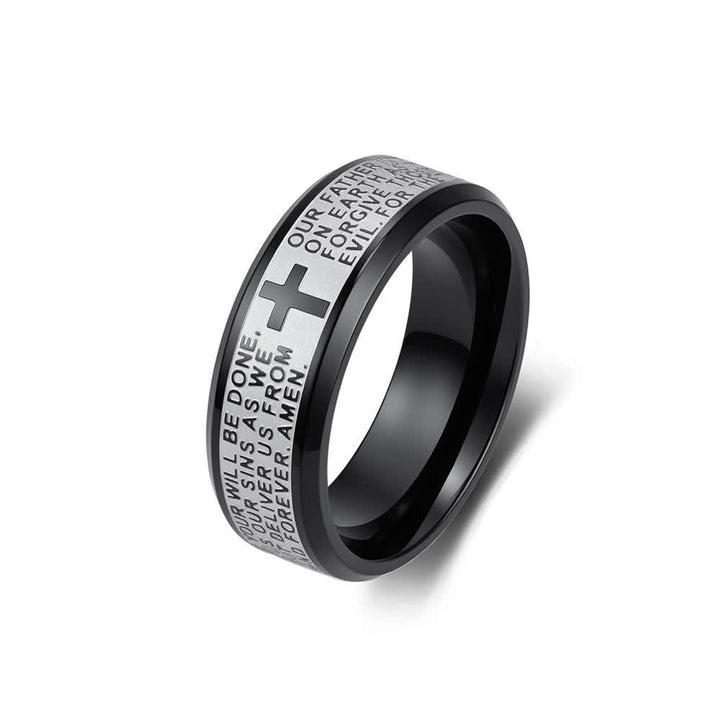 Christianartworkshop Ring aus Edelstahl mit tiefem Kreuz und Vaterunser: Symbol des unerschütterlichen Glaubens an den Himmel - Schwarz Zweifarbig - US 13 - image 12