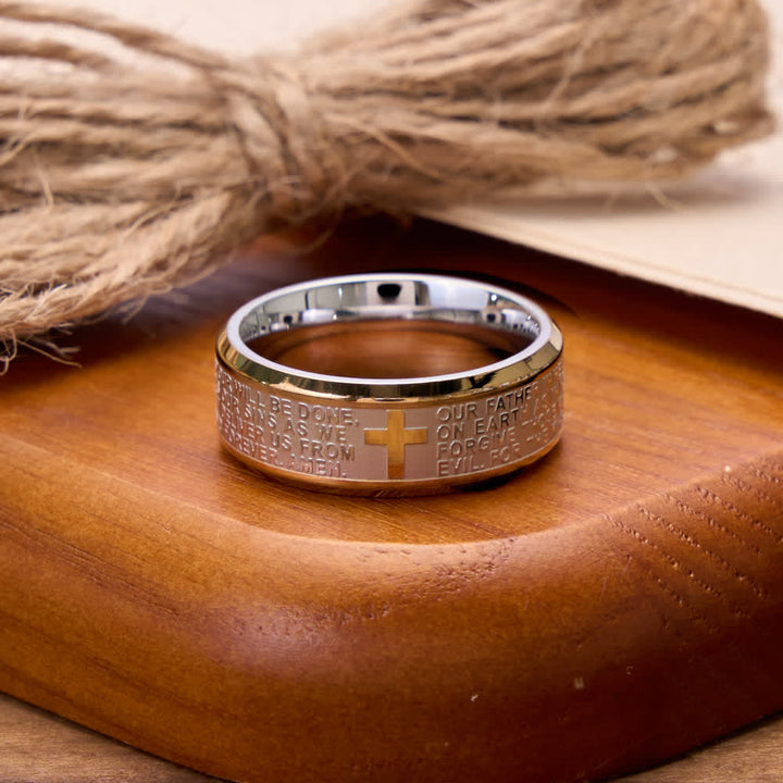 Christianartworkshop Ring aus Edelstahl mit tiefem Kreuz und Vaterunser: Symbol des unerschütterlichen Glaubens an den Himmel - image 7