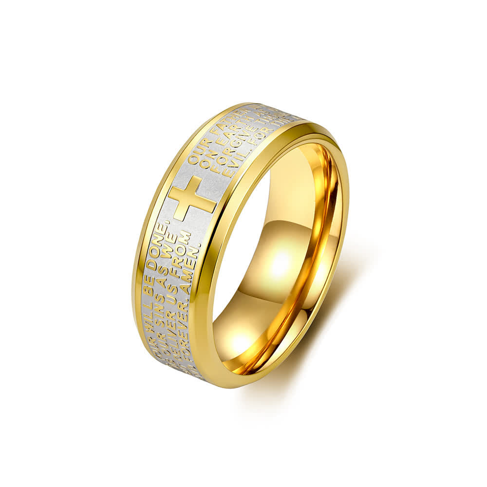 Christianartworkshop Ring aus Edelstahl mit tiefem Kreuz und Vaterunser: Symbol des unerschütterlichen Glaubens an den Himmel - Goldener Zweifarbiger - US 13 - image 11