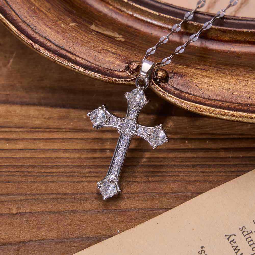Christianartworkshop Vintage-Halskette mit aufwendig verziertem, vollständig mit Zirkonia besetztem Kreuz und flacher Gliederkette: Symbol strahlender himmlischer Erlösung - Silber - image 0