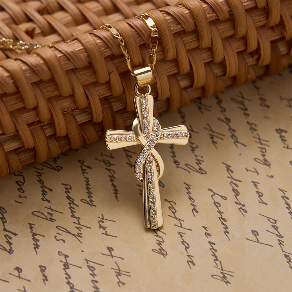 Christianartworkshop Halskette mit verschlungenem Unendlichkeitsknoten, besetzt mit Zirkonia-Kreuz und Boxkette: Symbol des ewigen himmlischen Bundes - Unendlichkeitsknoten-Kreuz - image 0