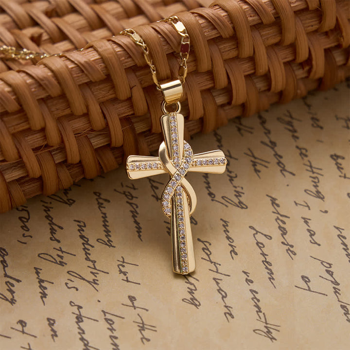 Christianartworkshop Halskette mit verschlungenem Unendlichkeitsknoten, besetzt mit Zirkonia-Kreuz und Boxkette: Symbol des ewigen himmlischen Bundes - Unendlichkeitsknoten-Kreuz - image 0