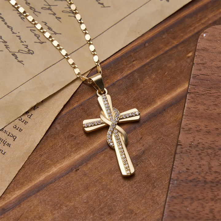Christianartworkshop Halskette mit verschlungenem Unendlichkeitsknoten, besetzt mit Zirkonia-Kreuz und Boxkette: Symbol des ewigen himmlischen Bundes - image 4