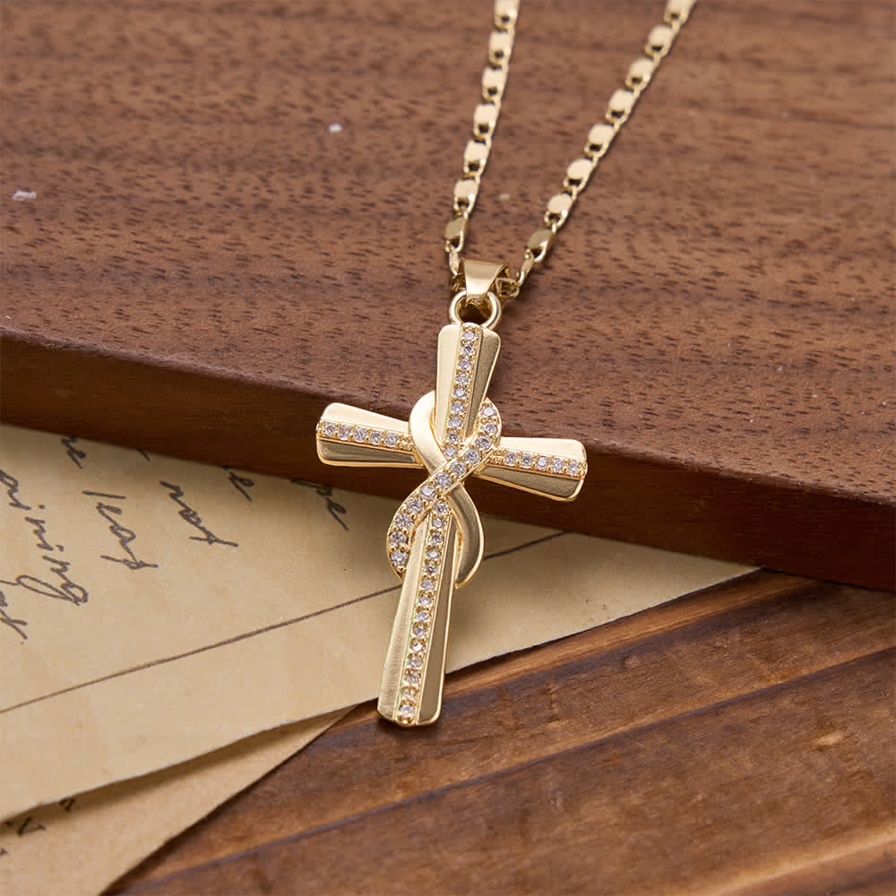 Christianartworkshop Halskette mit verschlungenem Unendlichkeitsknoten, besetzt mit Zirkonia-Kreuz und Boxkette: Symbol des ewigen himmlischen Bundes - image 2