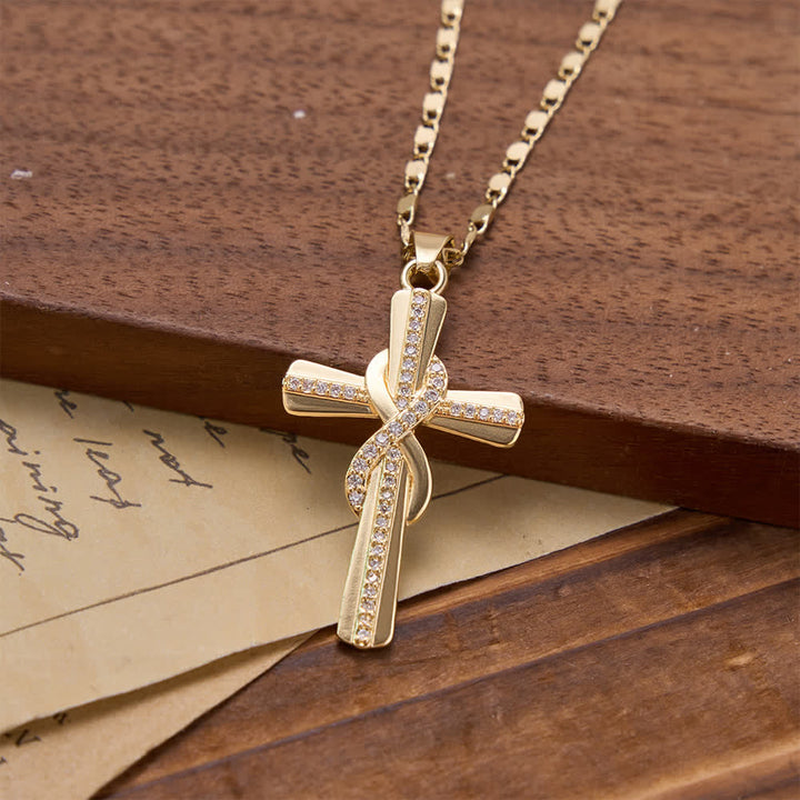 Christianartworkshop Halskette mit verschlungenem Unendlichkeitsknoten, besetzt mit Zirkonia-Kreuz und Boxkette: Symbol des ewigen himmlischen Bundes - image 2