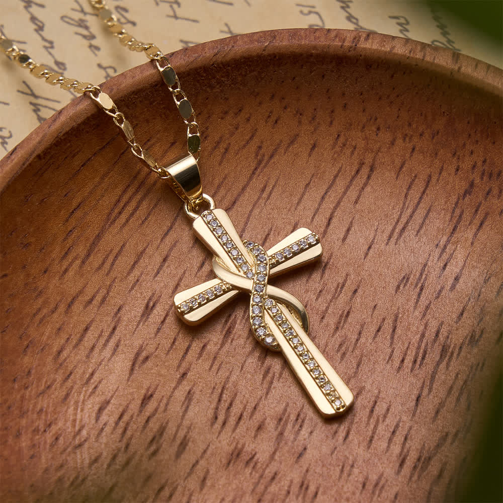Christianartworkshop Halskette mit verschlungenem Unendlichkeitsknoten, besetzt mit Zirkonia-Kreuz und Boxkette: Symbol des ewigen himmlischen Bundes - image 1